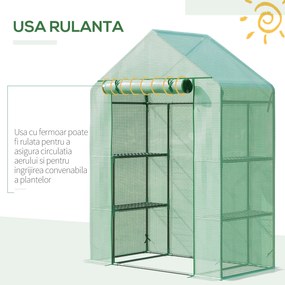 Outsunny Sera de Grădină din Oțel și Plastic PE cu 4 Rafturi, Frânghii și Țăruși Inclusi, 141x72x191 cm, Verde | Aosom Romania