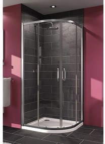 Cabină de duș semirotundă, Huppe, X1A, 90 x 90 cm, r=50 cm, cu 2 elemente fixe și 2 uși culisante