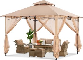 ABCCANOPY Foișor de gradina 3.3x3.3 m - Foișor exterior cu cadru din oțel și plasă de țânțari pentru gazon, curte, grădină, terasă, Bej