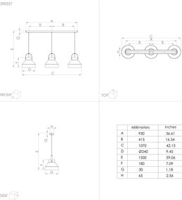Lustră pe cablu Eglo 390227 ESTEPONA 3xE27/40W/230V gri
