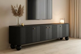 Comodă TV Vesper 4D 187 cm - negru / mânere aurii / picioare sferice