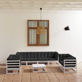 3076515 vidaXL Set mobilier de grădină cu perne, 9 piese, lemn masiv de pin