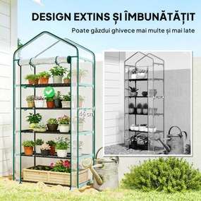 Outsunny Seră tip căsuță cu 5 niveluri, cu ușă rulabilă, din oțel și polietilenă, 90x49x193 cm, transparentă | Aosom Romania