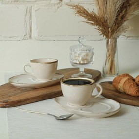 Set de 2 cești din ceramică cu farfurioare RusticCream 215 ml