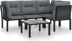 vidaXL Set mobilier de grădină, 5 piese, negru/gri, poliratan