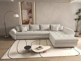 Colțar extensibil dumonde cu ladă de depozitare si sezut confortabil din spuma high-density, Loana XL Zoom Cream II 335x185 cm