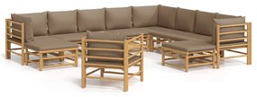 3155130 vidaXL Set mobilier de grădină cu perne gri taupe, 12 piese, bambus