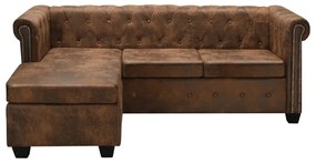 245535 vidaXL Canapea Chesterfield în formă de L, velur artificial, maro
