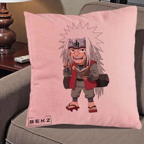 Perna Personalizata Naruto Jiraiya Sensei Chibi, 40x40 cm, Roz, Husa Detasabila, Perna Inclusa, BEKZ®