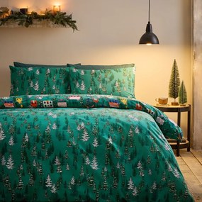 Lenjerie de pat verde pentru pat dublu 200x200 cm Festive Forest – Catherine Lansfield