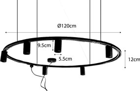 Sistem modern de iluminat pe șină suspendat cu 6 spoturi negre monofazate GU10 50mm - Iconic Ruby Honey