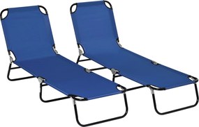 Outsunny Set de 2 șezlonguri pliante pentru grădină cu spătar reglabil în 5 poziții până la 120kg | Aosom Romania