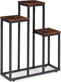 Suport pentru flori Loft - suport metalic pentru flori cu 3 rafturi și decor din lemn