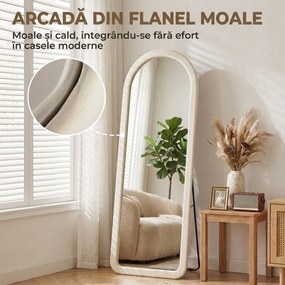 HOMCOM Oglindă  de Podea 160x60 cm, cu Arcadă, Ramă din Flanelă, Alb Crem | Aosom Romania