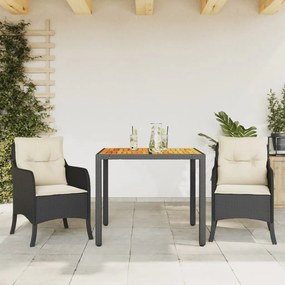 vidaXL Set mobilier de grădină cu perne, 3 piese, negru, poliratan