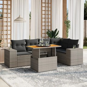 vidaXL Set mobilier grădină cu perne, 6 piese, gri, poliratan