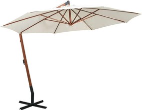 vidaXL Umbrelă de soare suspendată cu stâlp de lemn, 350 cm, alb
