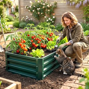 Outsunny Pat de Gradina Galvanizat Inaltat pentru Cultivare Legume Flori Plante Aromatice Cutie de Plantare Metalica Verde 120x90x30cm | Aosom Romania