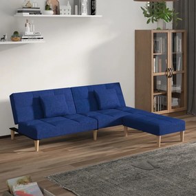 3080605 vidaXL Canapea extensibilă 2 locuri, 2 perne&taburet, albastru, textil