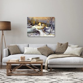 Tablou pe sticlă - Orășel iarna (70x50 cm)