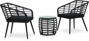 vidaXL Set mobilier de bistro, 3 piese, negru, poliratan