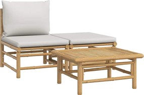 vidaXL Set mobilier de grădină cu perne gri deschis, 3 piese, bambus