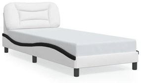 3207973 vidaXL Cadru de pat cu tăblie alb și negru 90x190 cm piele artificială