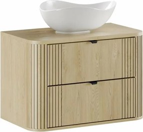 Set dulap baza suspendat 80 cm cu blat si lavoar Comad Ovalia stejar Cremona