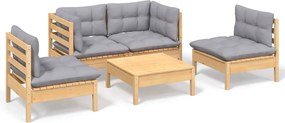 vidaXL Set mobilier de grădină cu perne gri, 5 piese, lemn masiv pin