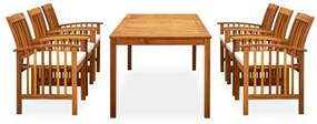 Set mobilier de gradina cu perne, 7 piese, lemn masiv acacia Alb crem, 7