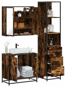 vidaXL Set mobilier de baie, 3 piese, stejar fumuriu, lemn prelucrat