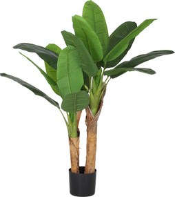 HOMCOM Plantă Artificială de Bananier cu Ghiveci, 2 Trunchiuri și 15 Frunze, Ø17x120 cm, Verde | Aosom Romania