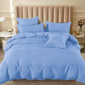 Lenjerie de pat cu elastic, tesatura tip finet, uni, pat 2 persoane, albastru deschis, 6 piese, FNE-185