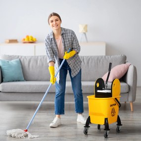 HOMCOM Găleată pentru Mop și Strângător de Apă pentru Curățare, Cărucior pentru Podele, 44x36x90cm, Galben. | Aosom Romania