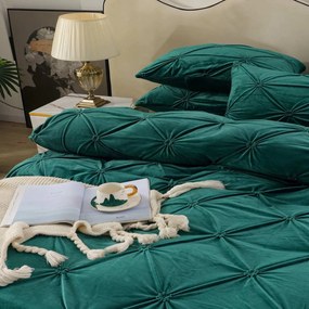 Lenjerie de pat din catifea, cu pliuri, 4 piese, pat 2 persoane, verde, LCPJ-02