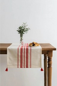 Traversa masa TEREZA, alb/rosu, bumbac/poliester, 50x150 cm