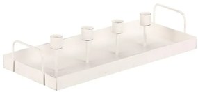 Sfeșnic metalic pentru 4 lumânări conice,dreptunghiular, alb, 36 x 16 x 7 cm