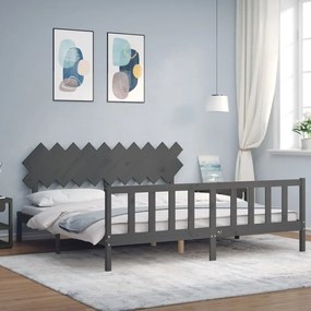 3193488 vidaXL Cadru pat cu tăblie 200x200 cm, gri, lemn masiv