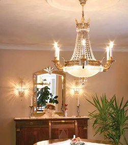 Candelabru clasic din alama si cristale Schöler Empire, antique brass