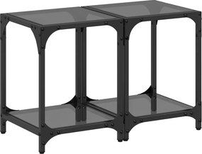 vidaXL Măsuțe de cafea, blat din sticlă negră, 2 buc. 30x30x40 cm oțel