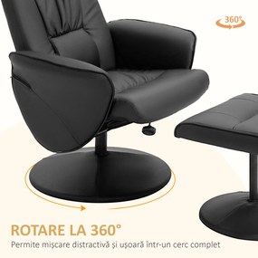 HOMCOM Fotoliu Relax Rotativ 360° din Metal și Piele Sintetică, cu Suport pentru Picioare, Spătar Reglabil, Negru | Aosom Romania
