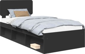 vidaXL Cadru de pat cu headboard Negru 75 x 190 cm Lemn de pin masiv