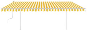 Copertina retractabila manual cu stalpi, galben si alb 5x3,5 m Galben si alb, 5 x 3.5 m