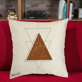 Perna Decorativa Geometric Triunghiuri Sacred, 40x40 cm, Ecru, Husa Detasabila, Perna Inclusa, BEKZ®
