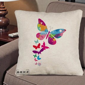 Perna Decorativa Fluturi Splash, 40x40 cm, Bej Canapea, Husa Detasabila, Perna Inclusa, BEKZ®