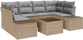 vidaXL Set de canapele pentru grădină cu pernă 7 pcs Bej poliratan