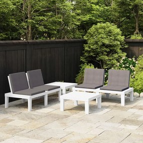 3059831 vidaXL Set mobilier de grădină cu perne, 4 piese, alb, plastic