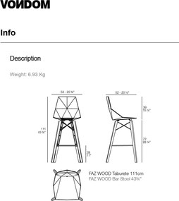 Set 4 scaune de bar de interior design modern premium FAZ CHAIR lemn 54301