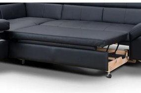 Canapea colțar extensibilă din piele SALERNO II stânga, negru