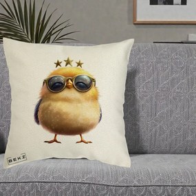 Perna Decorativa Pui Gold Star cu Ochelari Aurii, 40x40 cm, Ecru, Husa Detasabila, Perna Inclusa, BEKZ®